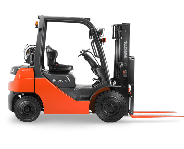 5,000 lb. Gas/LP Warehouse Forklift, Quad Mast, Pneumatic Tires